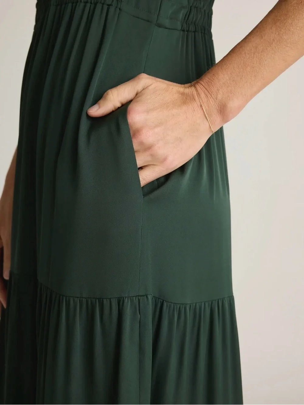 NWOT Quince Forest Green Tiered Silk Maxi Dress Medium - Picture 5 of 5